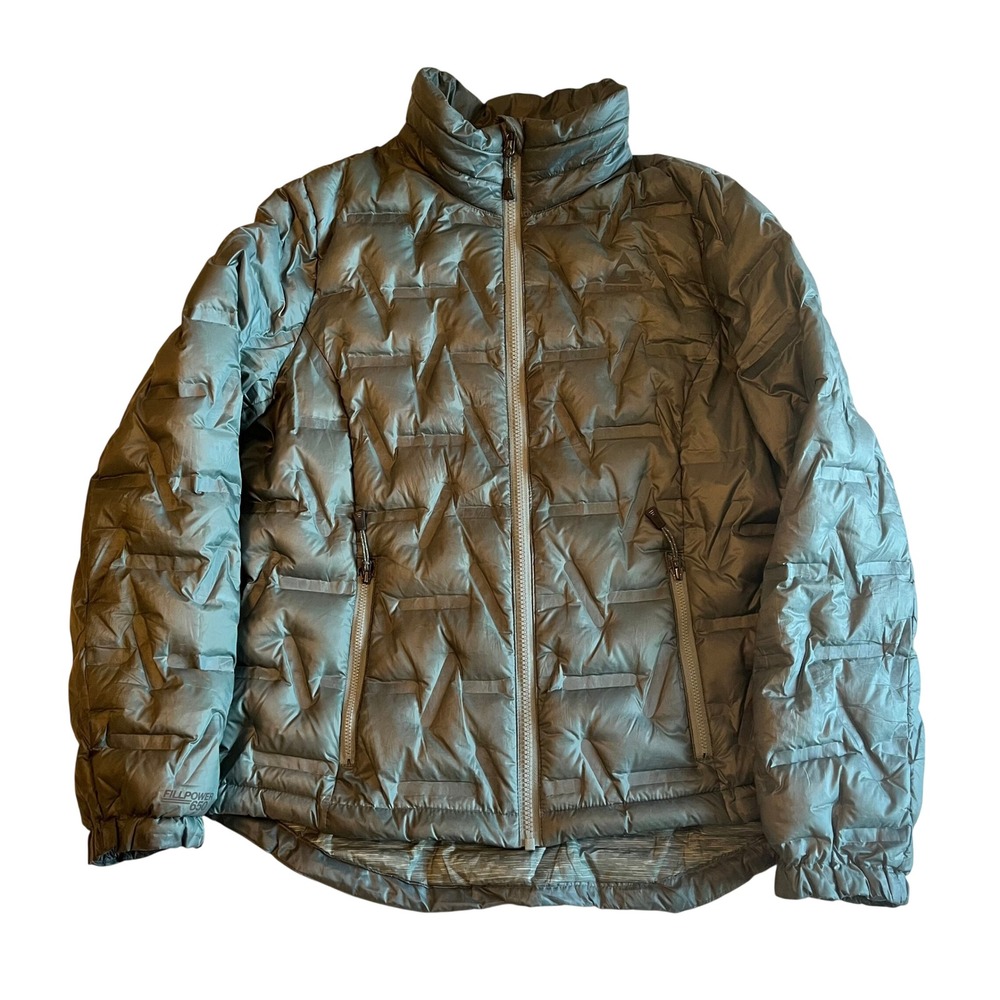 Gerry Packable Down Puffer Jacket Teal Gray Quilt Women Large Unisex Lightweight